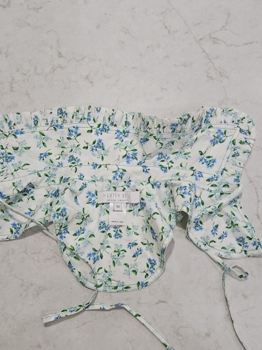 HUNTER BELL White Floral Ruffle Crop Top with Blue and Green Print - Picture 2 of 2